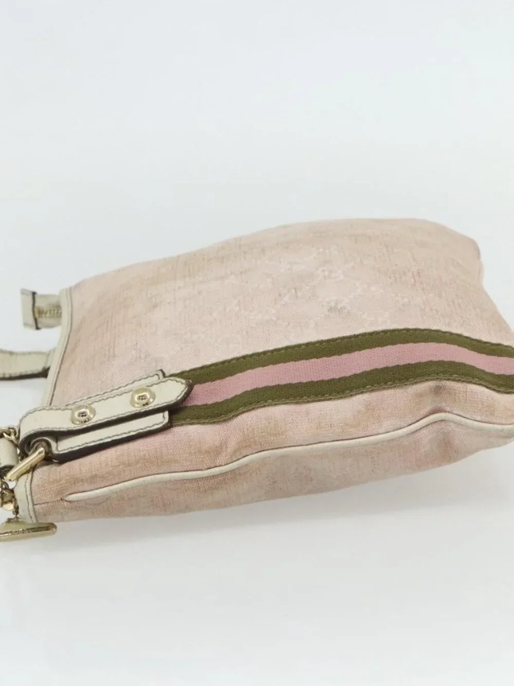 GUCCI GG Canvas Sherry Line Shoulder Bag Pink Gold 144388 Auth ti3863